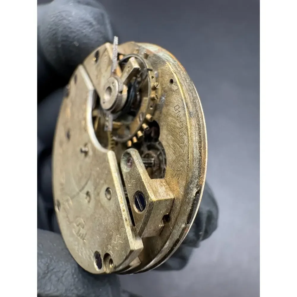 Antique Marck Bros Pocket Watch Movement White Dial 29mm For Parts/Repair